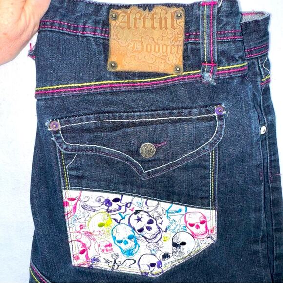 Vintage Men’s Artful Dodger Embroidered Rainbow Skull Straight Jeans size 36 Y2K - Picture 1 of 10